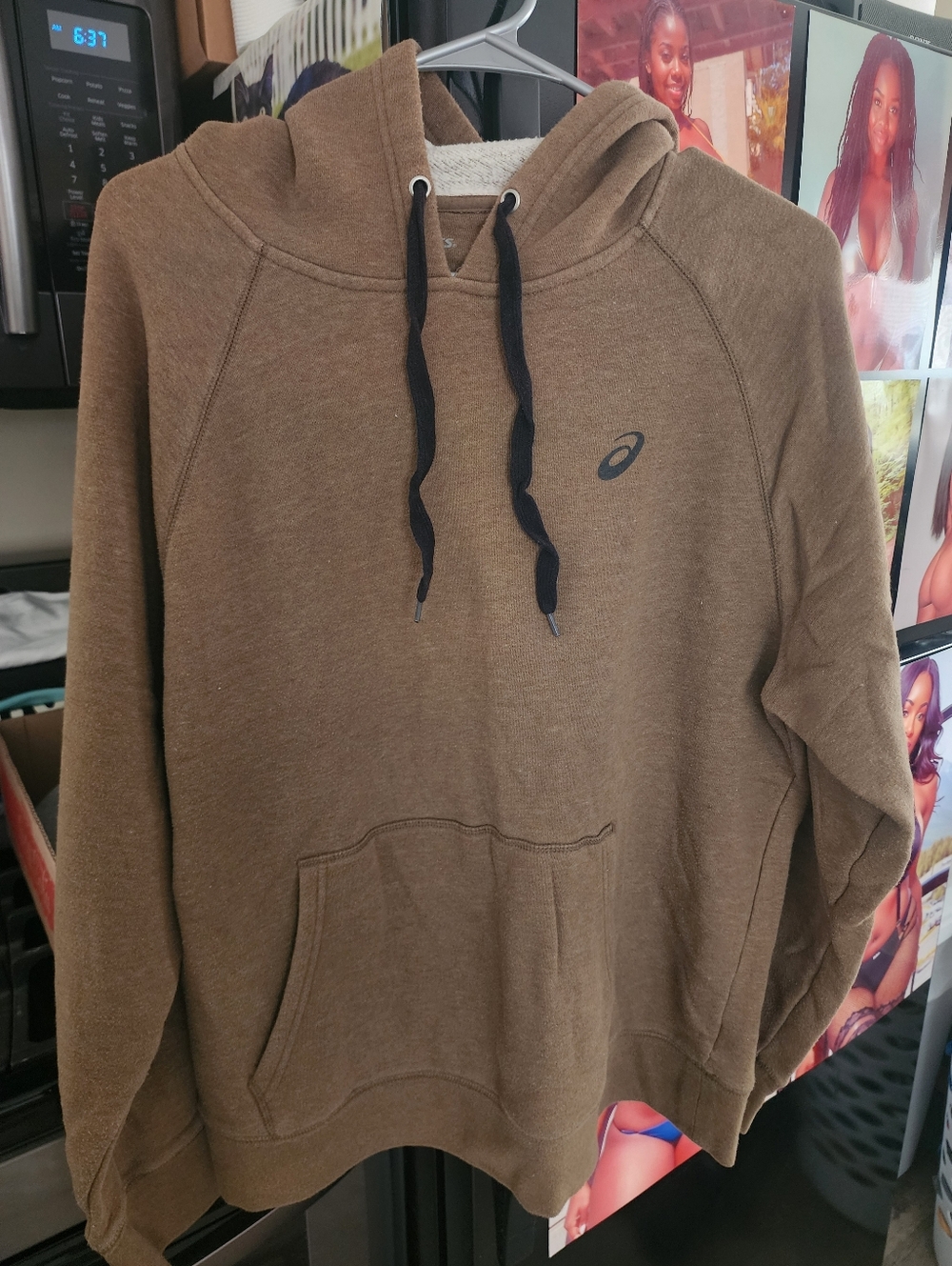 ASICS Brown Men's Pullover Hoodie with Black Drawstrings